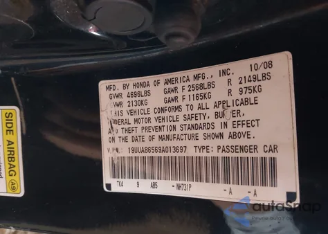 2009 Acura Tl 3.5 from USA, damaged, VIN 19UUA86569A013697